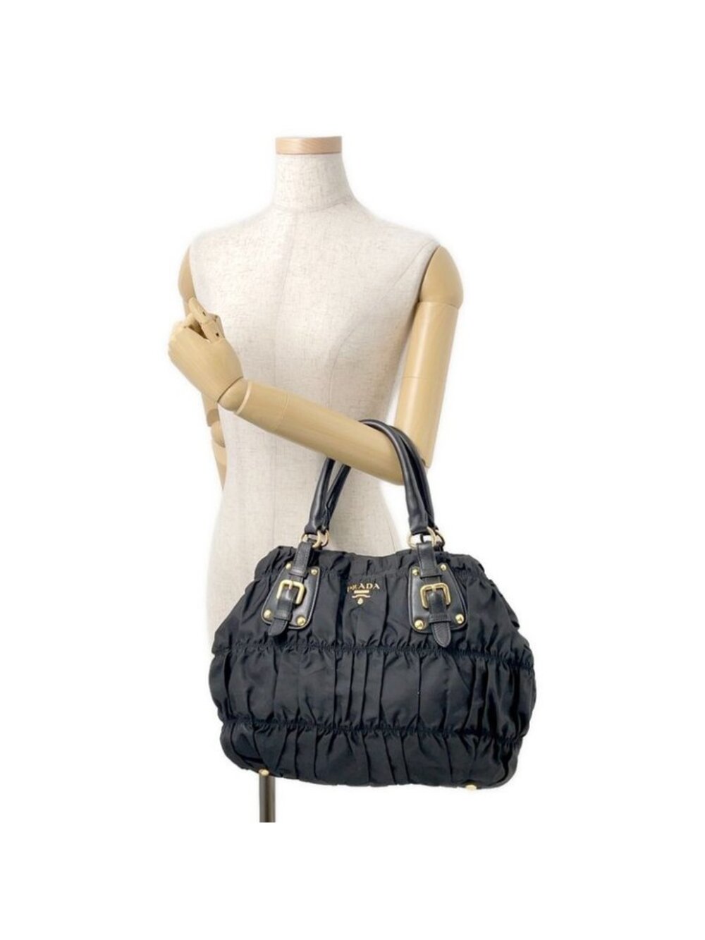 Prada Tote Gathered Nylon 2-Way Black - Picture 4 of 10